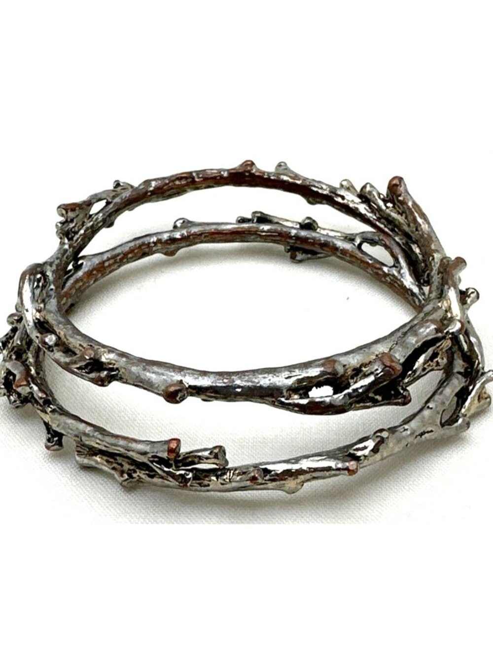2 Modernist Twig Vine Bangle Bracelets Nature Inspo piece Silver Copper Tones